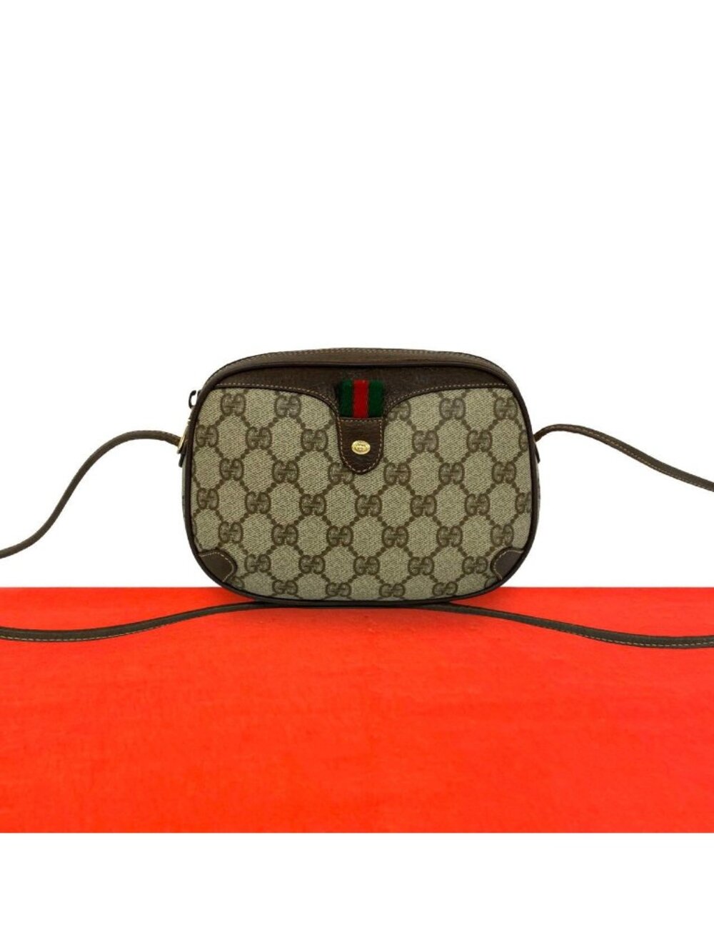 Gucci Vintage Sherry Line GG Pattern Logo Leather Shoulder Bag Pochette Brown